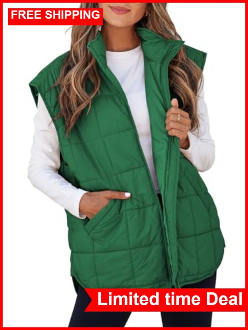 Women Quilted Puffer Vest Cap Sleeve Zip Up Lightweight